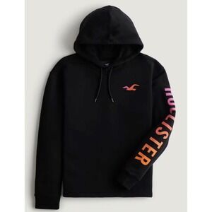 Hollister Small Unisex Black Hoodie Pink Orange Ombre Seagull Graphic Pullover